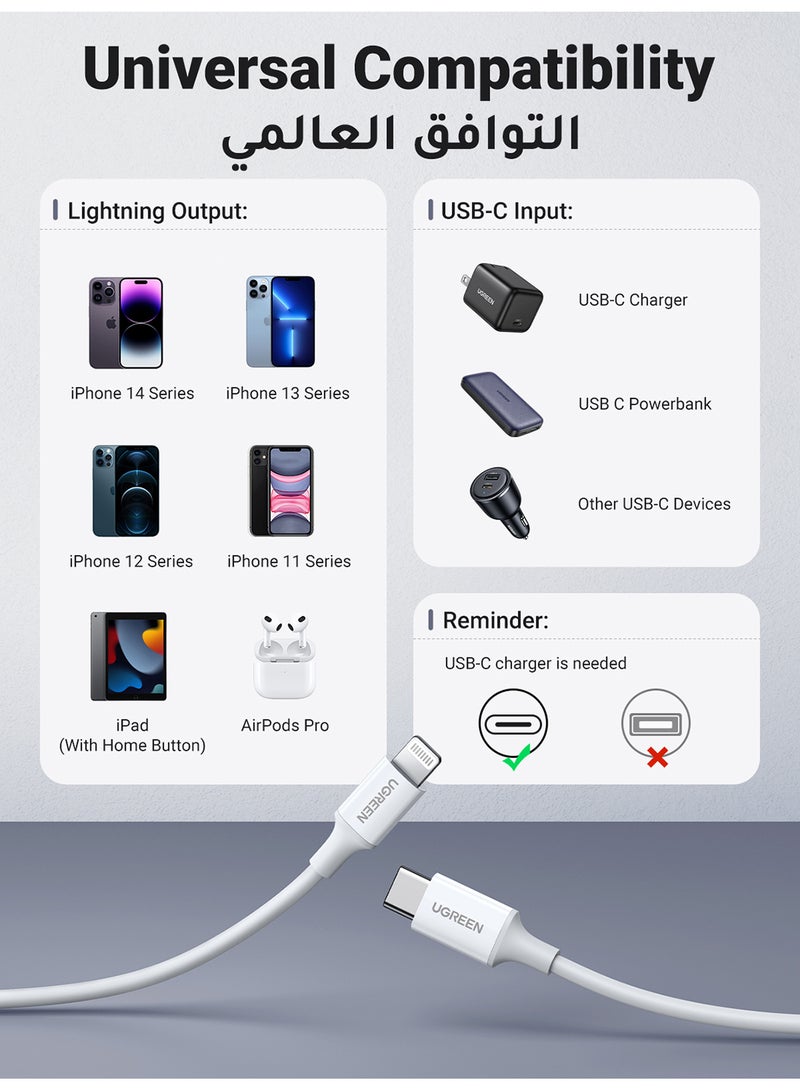 يو جرين كابل آيفون بطول 1 متر، شهادة أبل MFi المعتمدة، كابل USB-C إلى لايتنينج لآيفون 14 برو ماكس، آيفون 13، آيفون 12، آيفون 11، إيربودز، أبل بنسل، آيباد ميني، آيباد إير، آيباد برو، مع شحن سريع وحماية للبطارية - Image 4
